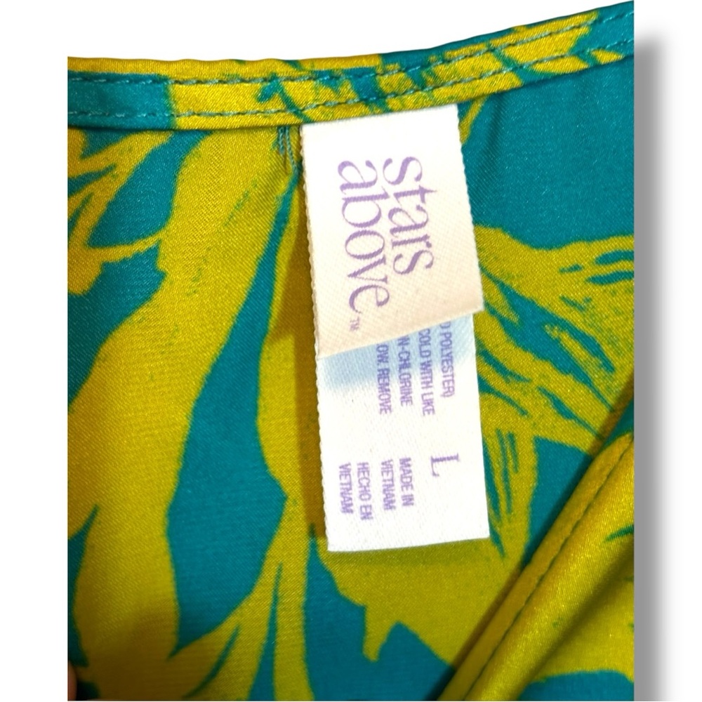 Stars Above Teal/Yellow Silky Floral Tropical Print Sleeveless Mini Slip Dress - Picture 11 of 16